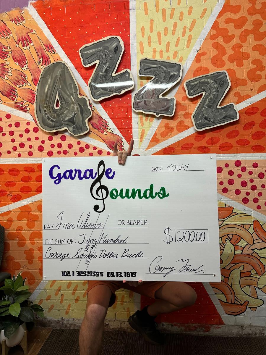 Photo of Garage Sounds Record Store novelty sized cheque