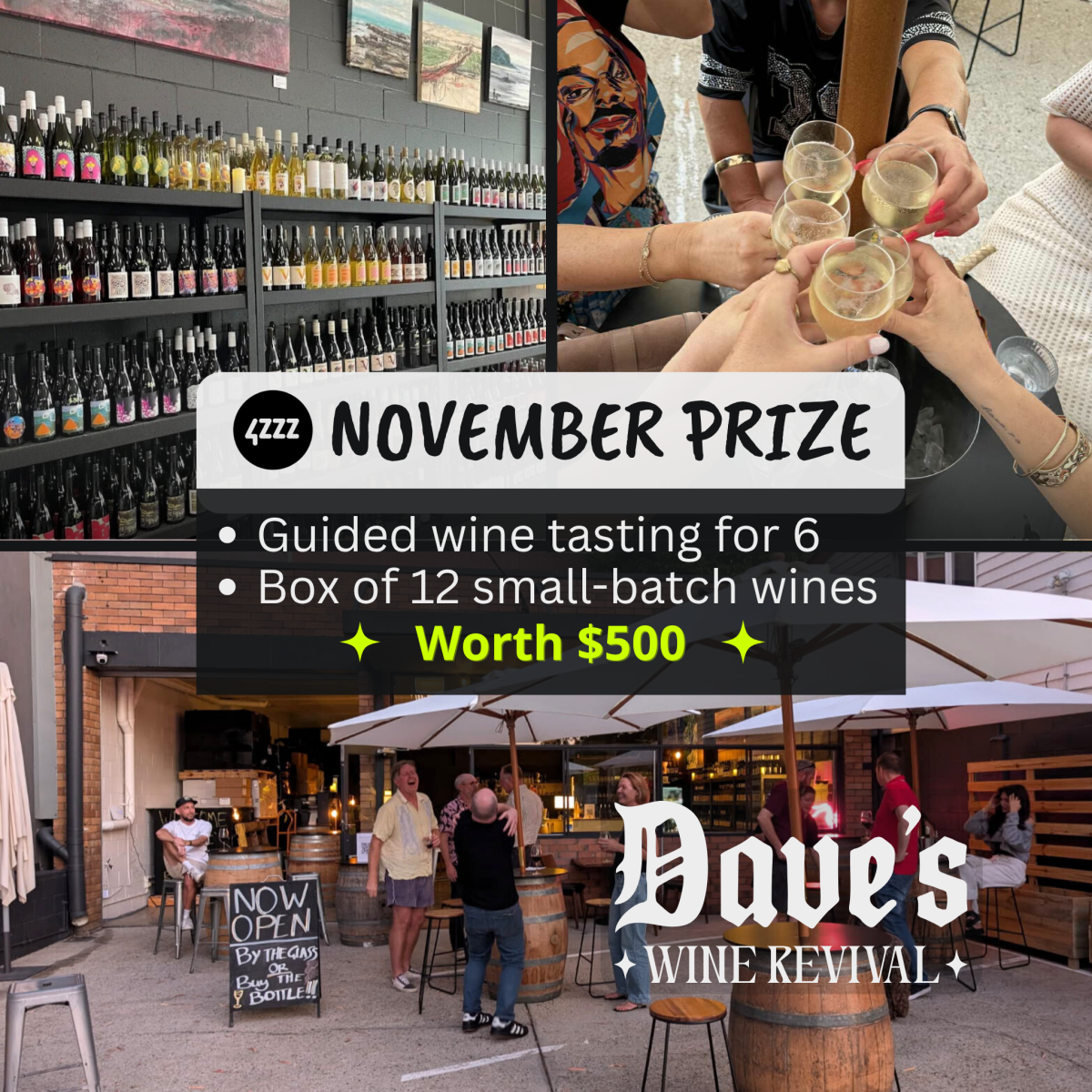 Photo's of Dave's Wine Revival in Fortitude Valley with a description of the November subscriber prize 