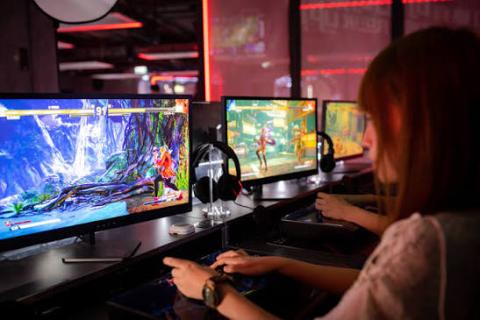 Girl playing video game
