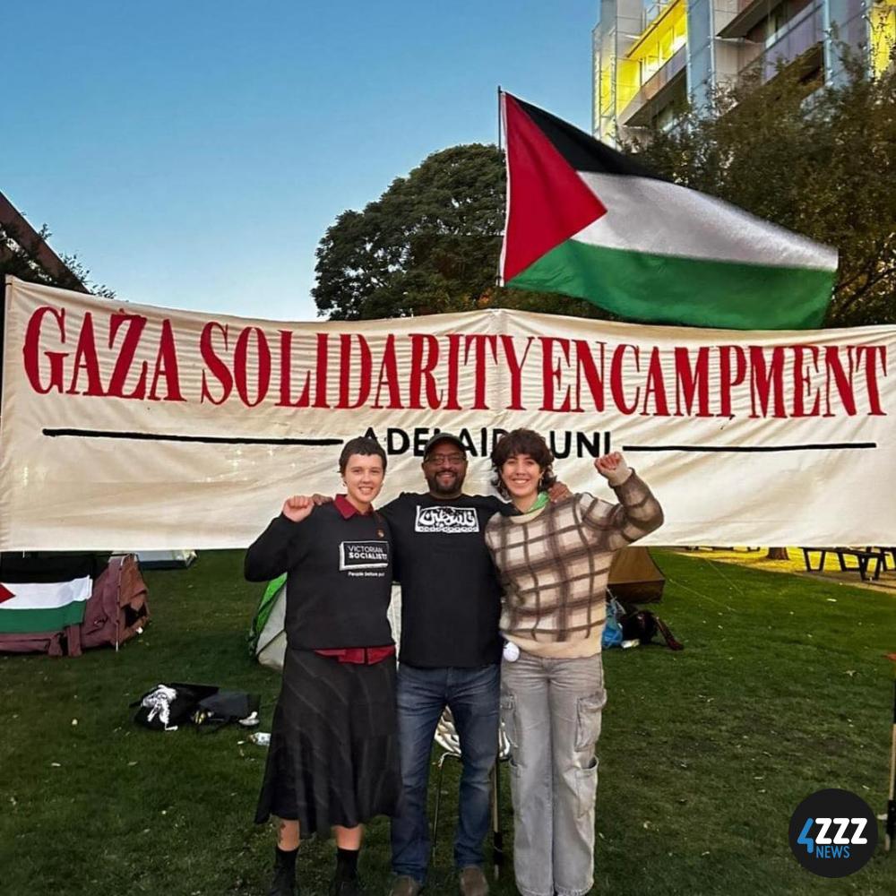 Image Credit: Students for Palestine Adelaide | El Hall Students in front of pro-palestine banner