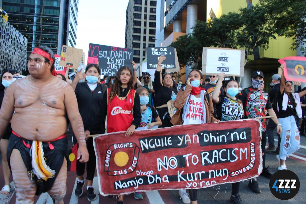 BLM Rally - Protesters with a Large Banner [4ZZZ/Lillian Rangiah]