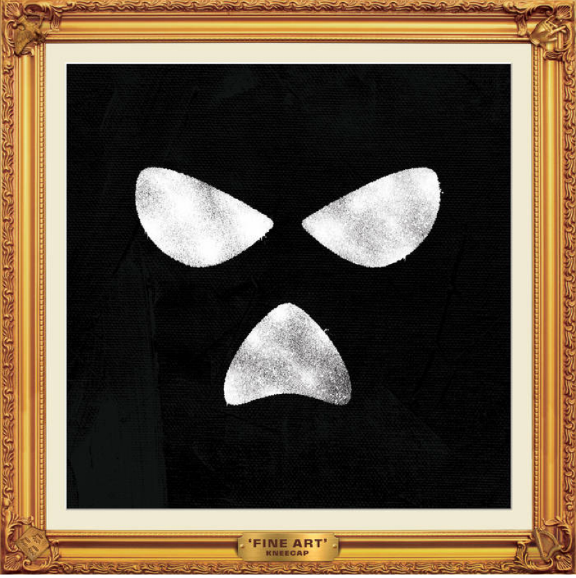 Kneecap - Fine Art album cover, featuring a golden picture frame with a white angry face in the middle.